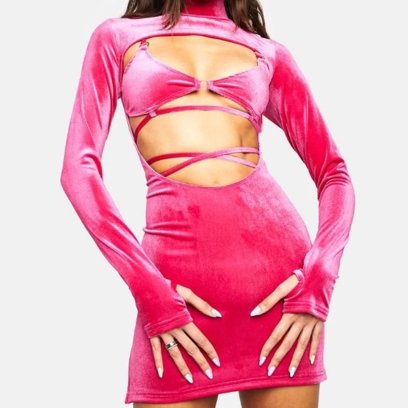 Magenta Rave Bunny Velvet Cut-Out Dress - Picture 7 of 9